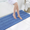 Grandaily Chenille Striped Bathroom Rugs 47x20, Extra Thick and Soft Absorbent Bath Mats, Rubber Backing, Plush Shaggy Shower Carpet, Machine Wash Dry, Bath Rug for Bathroom, Cornflower Blue