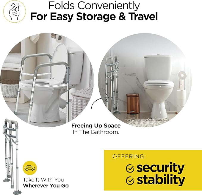 Medical king Toilet Safety Rail - Adjustable Detachable Toilet Safety Frame with Handles Heavy-Duty Toilet Safety Rails Stand Alone - Toilet Safety Rails for Elderly, Handicapped - Fits Most Toilets