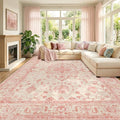 RELEANY Area Rugs Large 9'x12' Washable Non-Slip, Floral Vintage Distress Medallion Carpet for Living Room Bedroom Dining Room, Pink Light Vintage Pink