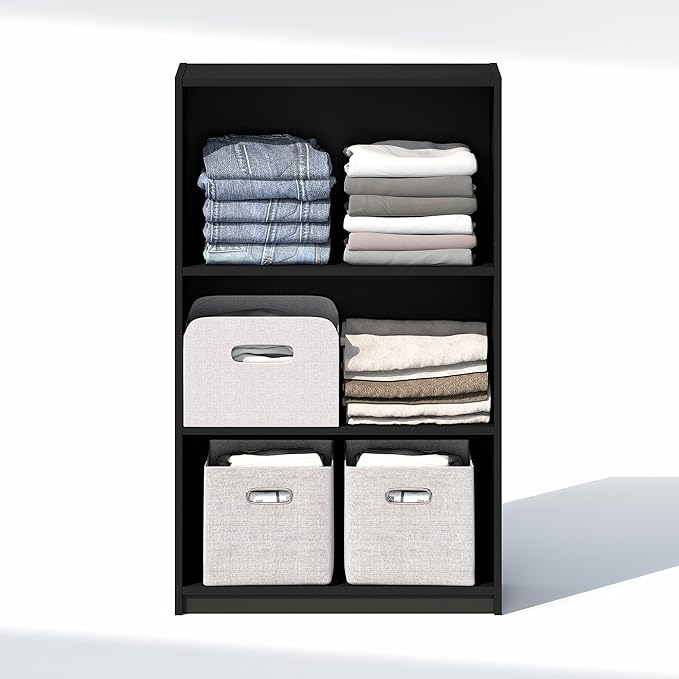 Furinno Reed Closet Organizers and Storage, 3-Tier Closet Organizer, Open Shelf Closet Storage, for Wardrobe, Bedroom, Living Room, Blackwood