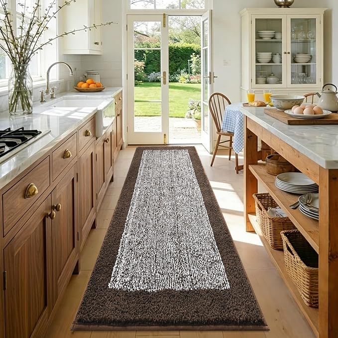 70x24 Long Bathroom Rugs Washable Non Slip, Brown Bath Mat for Bathroom Floor Tub, Soft Absorbent Quick Dry Mats for Shower, Bathtub,Home Decor