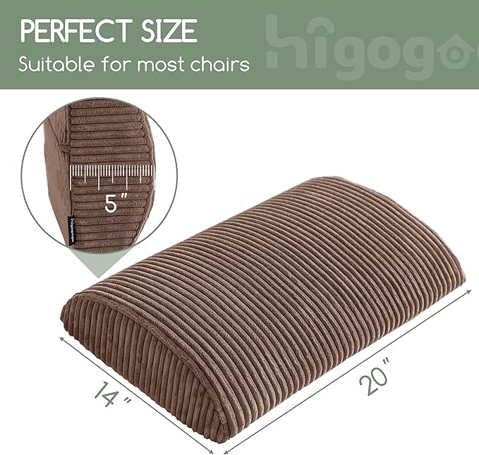 HIGOGOGO Lumbar Support Pillow for Recliner Chair/Accent Chair/Couch, Large Memory Foam Back Support Cushion for Elderly, Recliner Cushions for Back Rest, Pain Relief, Reading, Washable Cover, Brown