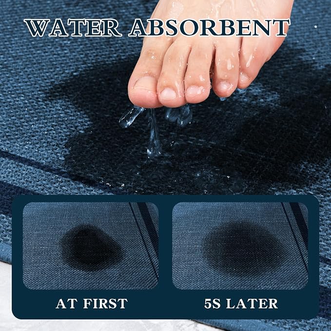chakme Bathroom Rugs Mat 32x17, Ultra Thin Non Slip Bath Mat Quick Dry Absorbent Bath Mat for Bathroom, (Dark Blue, 32"x17")