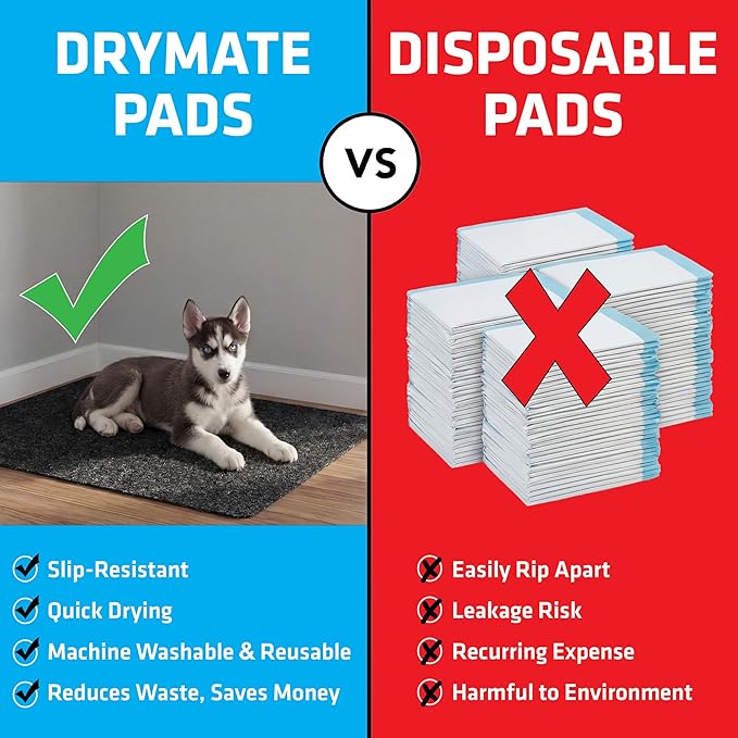 Drymate Jumbo Dog Playpen Mat (60x74), Super Absorbent, Waterproof, Slip-Resistant, Machine Washable, Reusable Puppy Pad for Training, Whelping, Housebreaking, Incontinence, Crate, Kennel (USA Made)