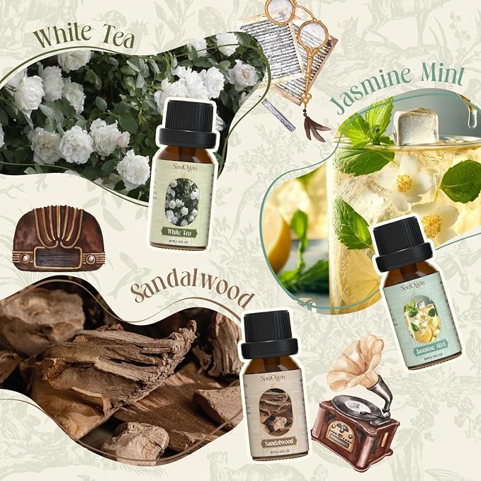 Soulorigin Hotel Fragrance Oils Set, Essential Oil Gift Set for Diffuser, Hotel Scent Diffuser Oil, Diffuser Scents Oil for Home, White Tea, Jasmine Mint, Sandalwood, Luxury Night, Seaside, Myway