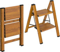 HBTower Step Ladder,Lightweight Aluminum Folding Step Stool with Anti-Slip Wide Pedal,330lbs Capacity Step Ladder for Household,Kitchen,Office - Woodgrain