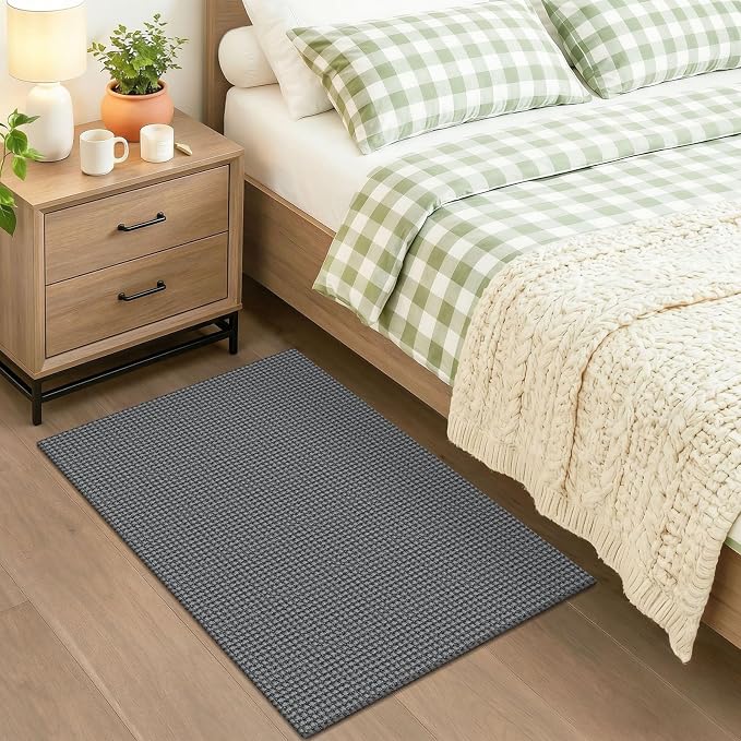KOZYFLY Indoor Door Mat 2x3 ft Small Area Rugs Washable Front Door Mat Non Slip Rubber Backed Entryway Rug Cotton Entrance Doormat for Front Porch Bathroom Kitchen Bedroom, Grey/Dark Grey