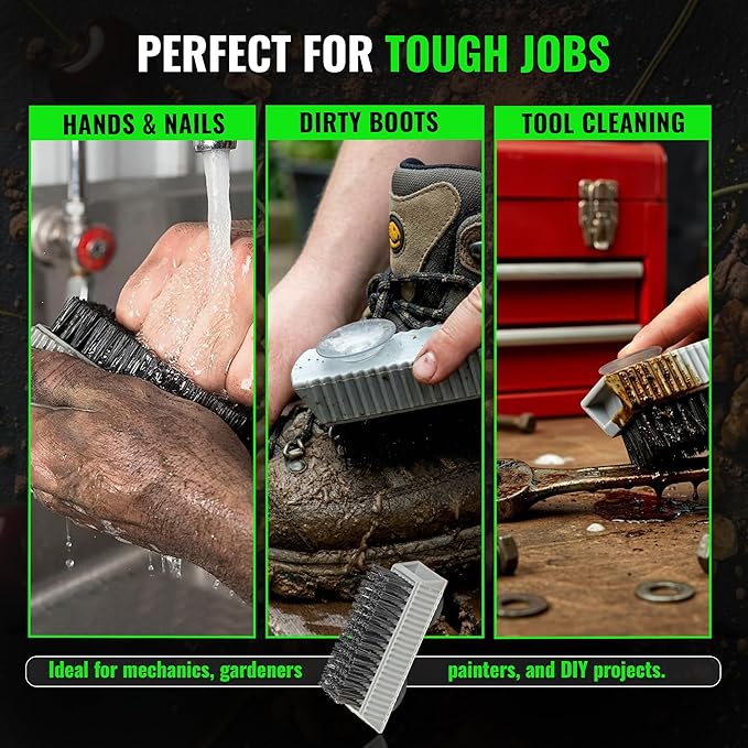 Grip Clean Nail Brush for Cleaning Fingernails – Heavy Duty Nail Brush with Extra Stiff Bristles - Fingernail Brush & Nail Scrubber Brush with Suction Cup Backing for Men & Women - 4 Pack