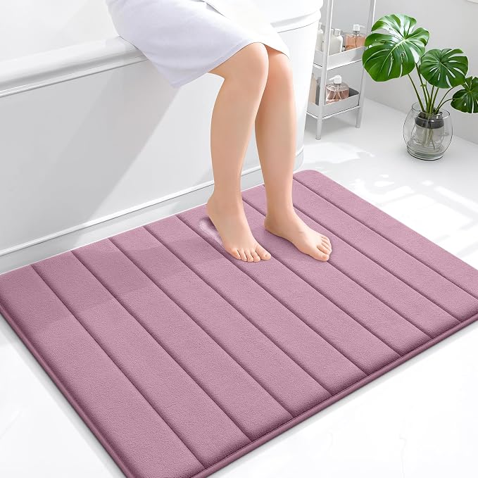 OLANLY Memory Foam Bath Mat 40x32, Super Soft Absorbent Bathroom Rugs, Quick Dry, Machine Washable Shower Floor Rugs, Bathmat Carpet, Bathroom Home Decor Accessories, Deep Plum
