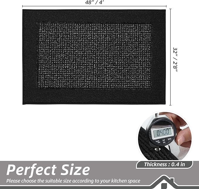 BEQHAUSE Kitchen Rugs 32"x48", Kitchen Runner Rug Non-Slip Kitchen Mats for Floor, Absorbent and Stain Resistant Kitchen Mats, Machine Washable Rugs for Kitchen, Hallway, Laundry & Sink, Black