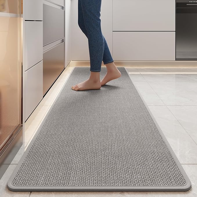 YDKGL Water and Oil Absorbent Runner Rugs for Kitchen, Kitchen Mat in Front of Sink,Non-Slip Kitchen Rugs,Durable Imitation Linen Kitchen Mats，Kitchen Rug Runner Washable， 17x59 Gray Kitchen Rugs