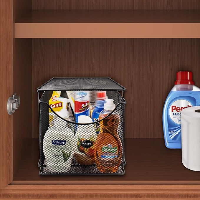 Sorbus® Cabinet Organizer Drawers— Mesh Storage Organizer with Pull Out Drawers—Ideal for Countertop, Cabinet, Pantry, Under the Sink, Desktop and More (Black Bottom Drawer)