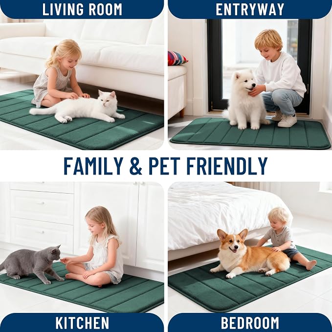 OLANLY Memory Foam Long Bathroom Rugs Runner 59x20, Super Soft Absorbent Bath Mat, Quick Dry, Machine Washable Shower Rugs, Bathmat Carpet, Bathroom Home Decor Accessories, Blackish Green