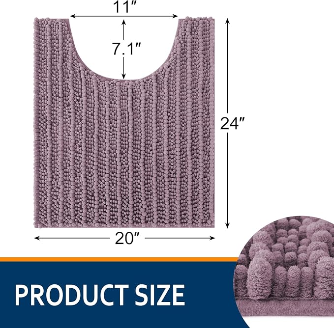 Smiry Bathroom Toilet Rugs U Shaped 24x20, Extra Soft Absorbent Non Slip Rubber Backing Chenille Contour Bath Rugs for Toilet, Machine Washable Contoured Bath Mats, Deep Plum
