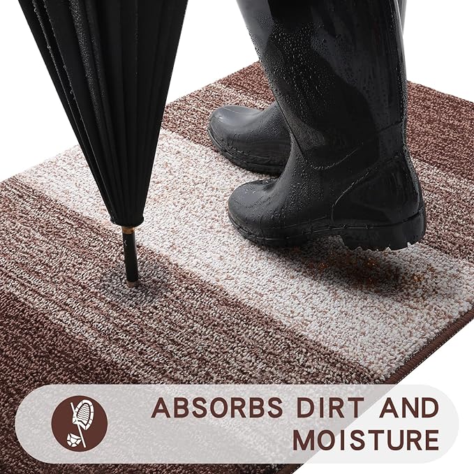 Kitinjoy Indoor Outdoor Door Mat, 44x32 Non-Slip Absorbent Dirt Trapper, Low-Profile Washable Inside Entrance Front Floor Mat, Sturdy Soft Entry Doormats for Entryway, Brown