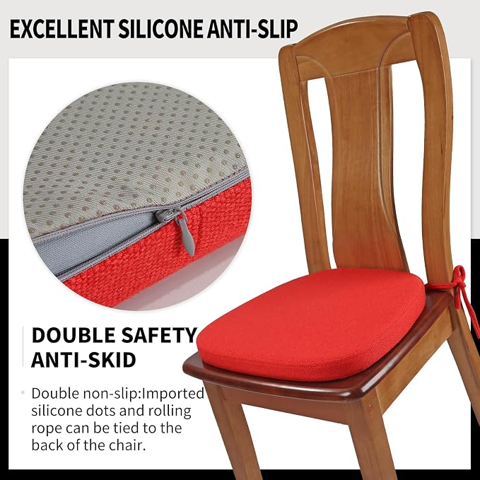 SINOSSO 1 Pack Memory Foam Chair Cushions for Dining Chair, Friendly Woven Fabric 16" U-Shape Comfortable Kitchen Chair Pad, Removable Slip Resistant Seat Cushion (1 Piece, Red)