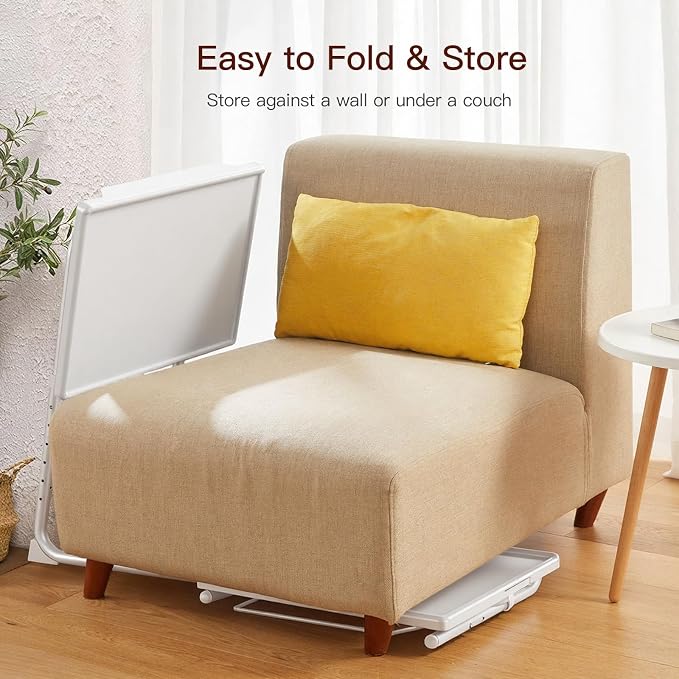 HUANUO Adjustable TV Tray Table - TV Dinner Tray on Bed & Sofa, Comfortable Folding Table with 6 Height & 3 Tilt Angle Adjustments (White)