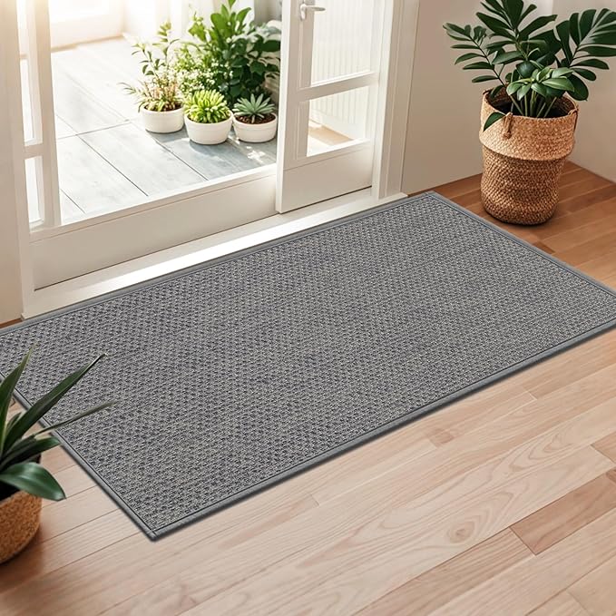 LEKEEPGO Door Mat 24"x47", Non Slip Door Mat Indoor Entrance, Rubber Backing Front Indoor Door mats Washable Absorbent Low-Profile Entryway Entry Resist Dirt Inside Door Mats, Light Grey