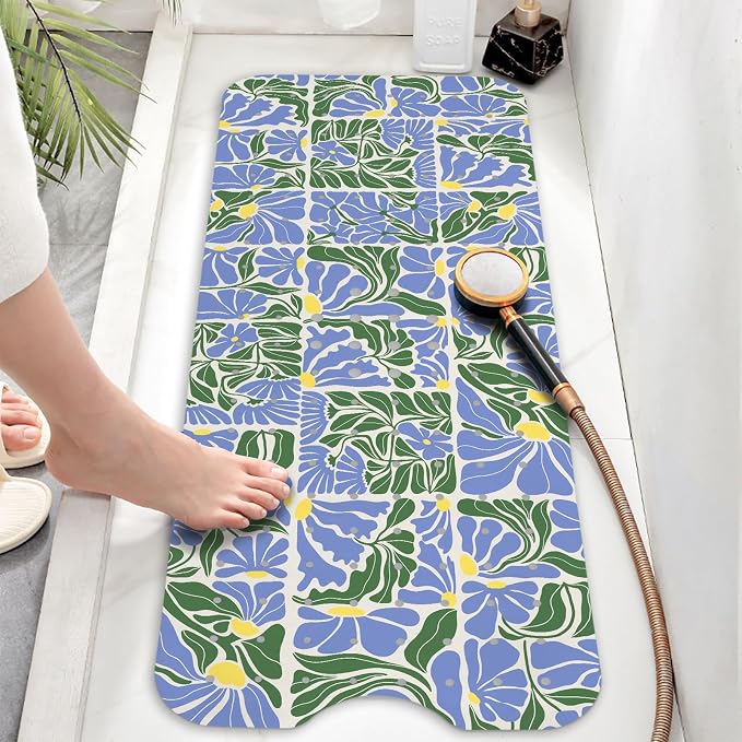 Bathtub Mat Non Slip, Bohemia Extra Long Bath tub Mat Shower Floor Mat with Suction Cups and Drain Holes for Adults Kids Elderly 40 X 16 Inch