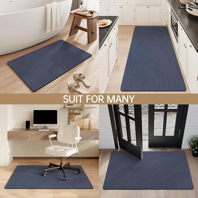 Mecko Bath Mat Rug, Rubber Non-Slip Quick Dry Absorbent Thin Bathroom Rugs Fit Under Door Bathroom Floor Mats-Shower Rug for in Front of Bathtub, Sink, Shower Room(Navy Blue,24"x48")