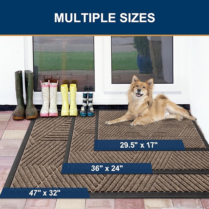 Smiry Front Door Mat Outside Entrance, Heavy Duty Sturdy Natural Rubber Doormat, Trap Dirt and Moisture, Easy Clean Low Profile Mats for Indoor Outdoor Entry, Irregular Triangle (47x17, Brown)