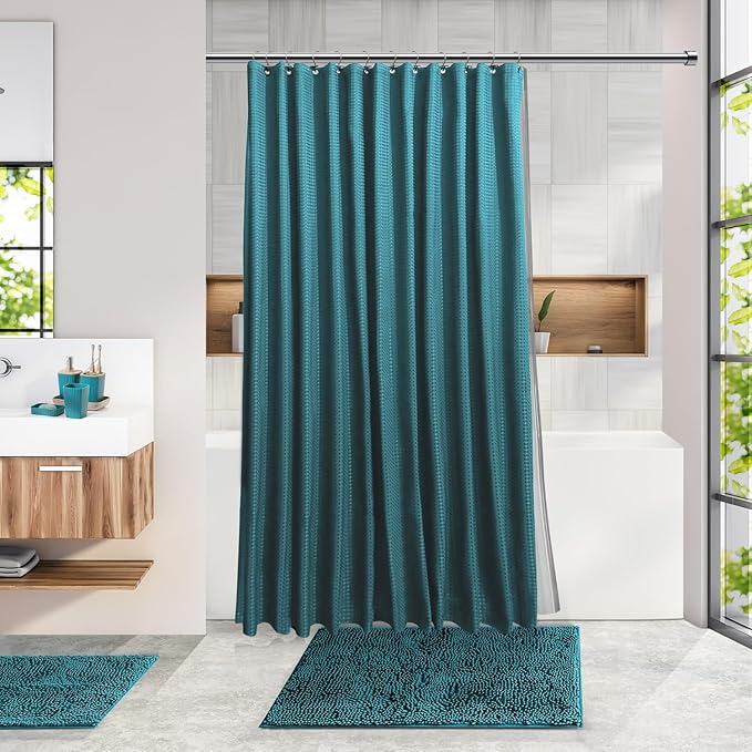 Clara Clark Bathroom Accessories Set - Bathroom Set, Bathroom Sets with Shower Curtain and Rugs, Shower Curtain Set with Bathroom Trash Can - Teal - 22PC