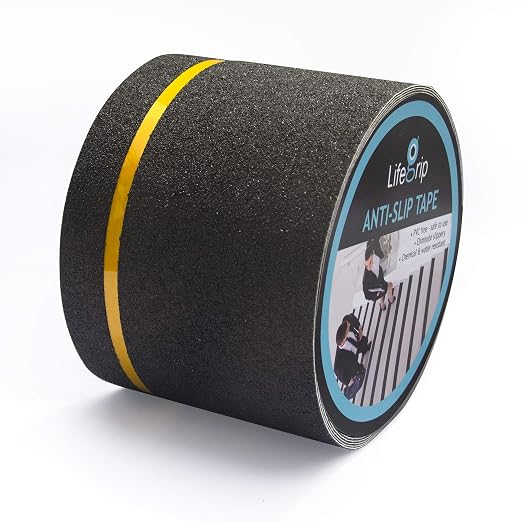 LifeGrip Anti Slip Traction Tape with Reflective Stripe, 4 Inch x 30 Foot, Best Grip Tape Grit Non Slip, Outdoor Non Skid Treads, High Traction Friction Abrasive Adhesive for Stairs Step, Black
