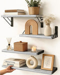 BAYKA Wall Shelves for Bedroom Decor, Floating Shelves for Living Room Kitchen Storage, Wall Mounted Rustic Wood Floating Shelves for Kids Books, Corner Shelf for Bathroom(Gray White，Set of 4)