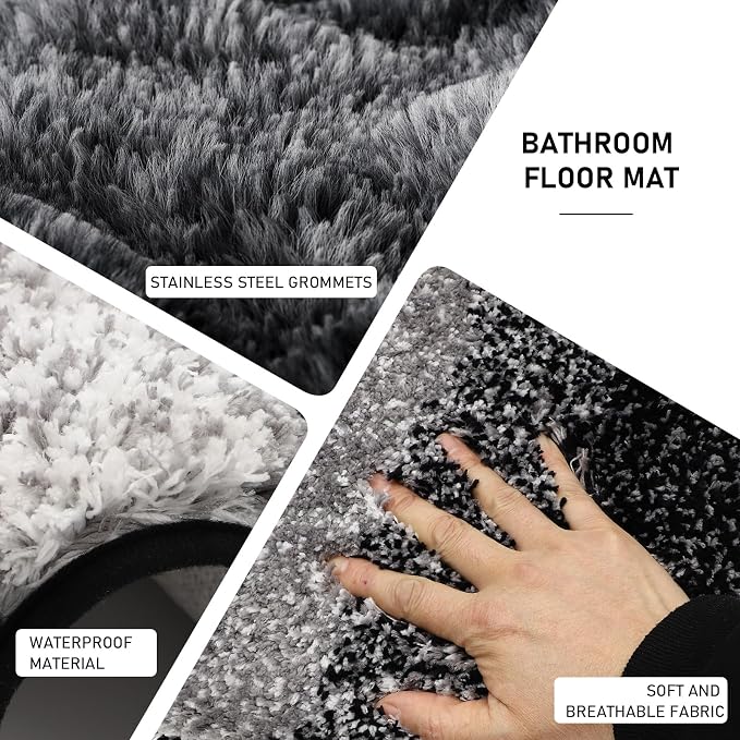 XLHOMO Black Bathroom Accessories Set with Wicker Trash Can Shower Curtain and Rugs,Bathroom Sets Small Waste Basket Bathroom Trash Can for Bedroom Bathroom
