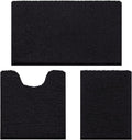 HOMEIDEAS 3 Pieces Bathroom Rugs, Ultra Soft Non Slip Absorbent Chenille Toilet Bath Mat Set (Black)