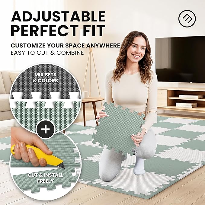 bemaxx Gym Mats Set - 18 pcs EVA Interlocking Foam Floor Tiles (12.6"x12.6"x0.4") 18sqft Protective Gym Flooring Sports Home Workout Exercise Mats Puzzle Garage Fitness Play-Room Pool Treadmill Bike
