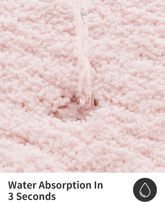ILANGO Pink Bathroom Rugs 24" × 17" Non Slip & Super Absorbent Extra Thick Soft, Washable Bath Mat for Floor, Non Shedding Microfiber Plush Holiday Bath Rug with Rubber for Shower Sink