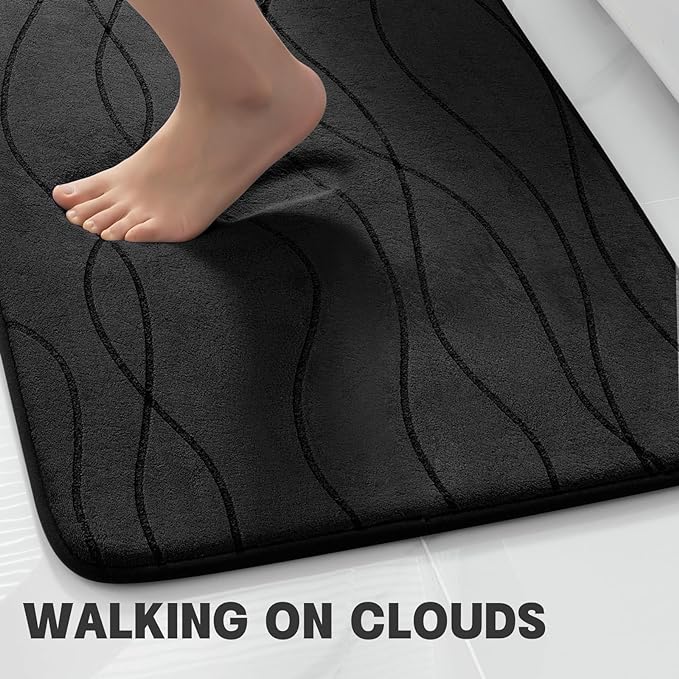 YIHOUSE Memory Foam Bathroom Rug Sets, Black, 2 Piece-U Shape & Small Mat | Ultra Soft, Absorbent, Non-Slip, Machine Washable
