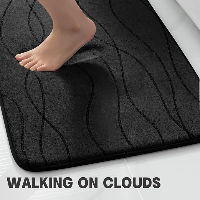 YIHOUSE Memory Foam Bathroom Rug Sets, Black, 3 Piece | Ultra Soft, Absorbent, Non-Slip, Machine Washable
