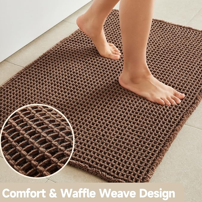 TYUU Waffle Runner Rug Bathroom, Long Boho Bathroom Rugs Non Slip Washable Super Absorbent Quick Dry Farmhouse Bath Decor, 60"x24" Mocha