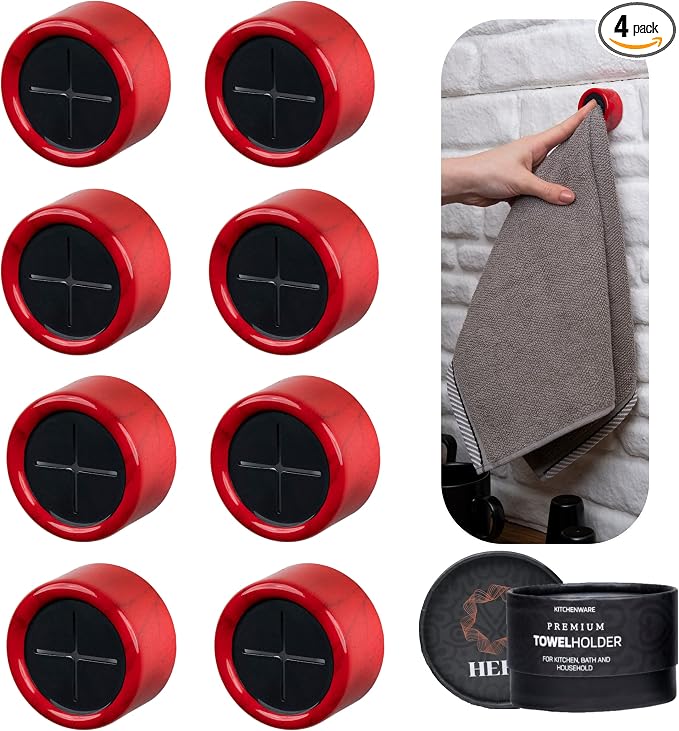 HEFA Towel Hooks, Towel Holder, Dish Towel Holder, Kitchen Organization, Kitchen Towel Hook, Kitchen Towel Holder, Hand Towel Holder, Kitchen Gadgets 8 Pack Eco, Fire Red