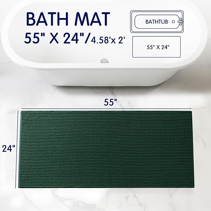 SUBRTEX Bathroom Rugs, 24" x 55" Chenille Bath Rug Soft Short Plush Bath Mat Soft Shower Mat Water Absorbent Shower Mat Quick Dry Machine Washable, Celadon