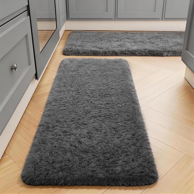 Ophanie Runner Rug for Hallway, 2x6 Washable Non-Slip Fluffy Soft Bedside Rugs 2 Pack, Bedroom Living Room Shaggy Gray Carpet for Kids Girls Boys Dorm Nursery Home Decor Aesthetic, Grey