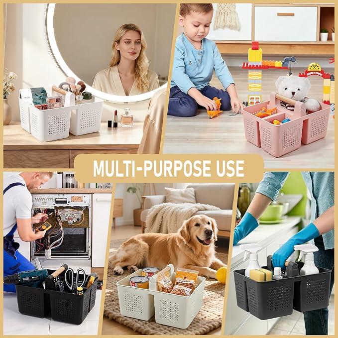 JiatuA Shower Caddy Basket Portable Caddy Organizer with Handle Cleaning Supplies Caddy Plastic Tool Storage for Bathroom Kitchen College Dorm Bedroom, Black