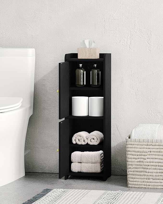 Hzuaneri Bathroom Storage Cabinet, Small Corner Floor Cabinet with 2 Doors and Adjustable Shelf, Narrow Toilet Paper Cabinets, Bathroom Organizer for Small Spaces, 7.9" D x 9.8" W x 29.5" H Black