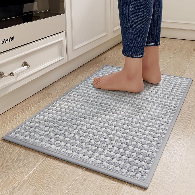 YDKGL Kitchen Rugs Mat Non Slip Washable, Super Absorbent Kitchen Mats for Floor, Rubber Backing Soft Braided Standing Floor Mats Sink Mat Runner Rug, Easy to Clean and Maintain, Gray 17"x30"