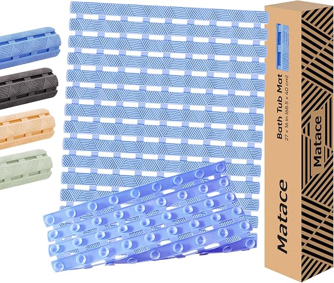 Bathtub Mat Non Slip - for Inside Bath Tub & Shower, Small 27x16 Inch, 180 Strong Suction Cups, Soft Textured Surface, Fast Drain & Quick Dry, Bathroom Safety Mat, Pastel Blue, Matace