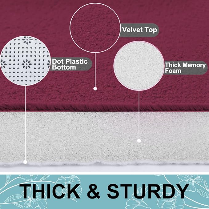 Smiry Memory Foam Toilet Rugs U-Shaped 20x20, Extra Soft Absorbent Non-Slip Contour Bathroom Rugs, Machine Washable Bath Mats for Toilet, Burgundy