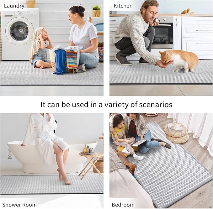 YDKGL Long Kitchen Runner Rugs Kitchen Mat Non Slip Washable, Super Absorbent Soft Chenille Braided Kitchen Mats for Floor, Rubber Backing Kitchen Floor Sink Standing Mat, Easy Clean, Gray 24"x71"