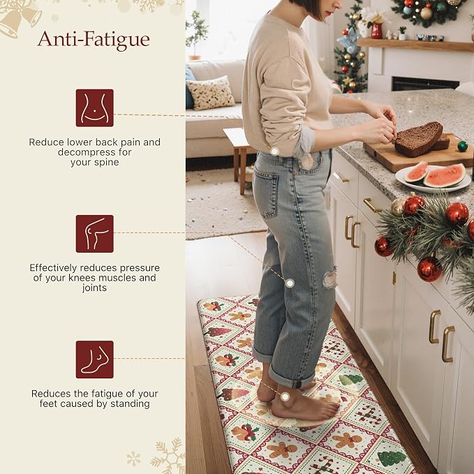 GENIMO Christmas Decorations - Kitchen Mats for Floor, Christmas Kitchen Rugs, Cushioned Anti Fatigue Mat for Home Decor, Waterproof Non Slip Standing Mat for Laundry, 23.6"x71", Red