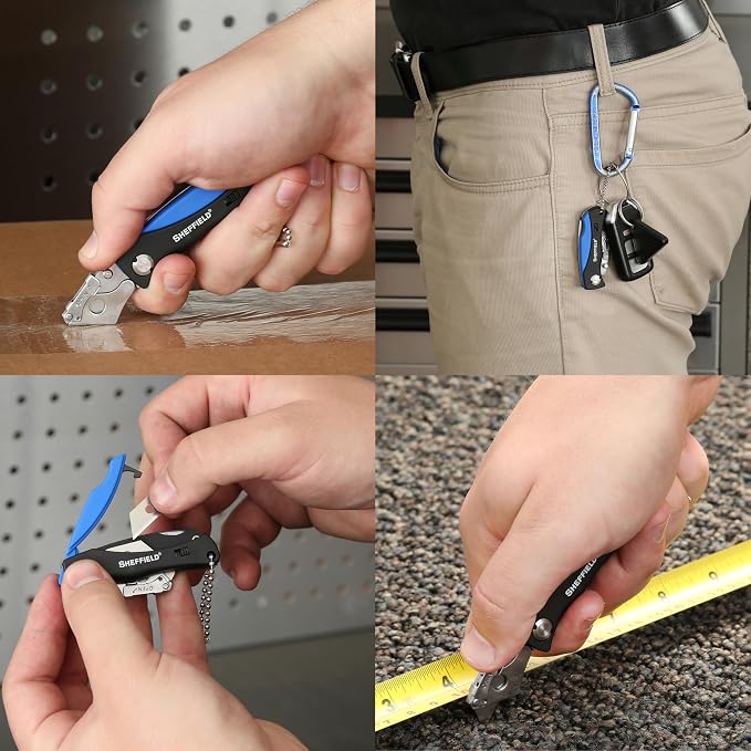Sheffield Mini Box Cutter, Mini Utility Knife Aluminum Handle, Accepts Mini Utility Blades, Keychain Knife for Home, Office, Trades, and Warehouse