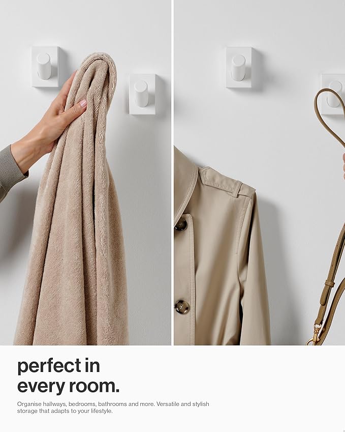 LARHN White Wall Hooks (4-Pack), Wall Mounted Coat Hooks for Wall, Wood Hooks for Hanging - Modern Scandinavian Home Decor - Series 6