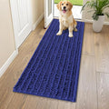 Smiry Dog Door Mat for Muddy Paws 59x24, Absorbent Dirt Trapper, Non-Slip Washable Chenille Entryway Rug for Inside Floor, Navy Blue, Layered Pattern