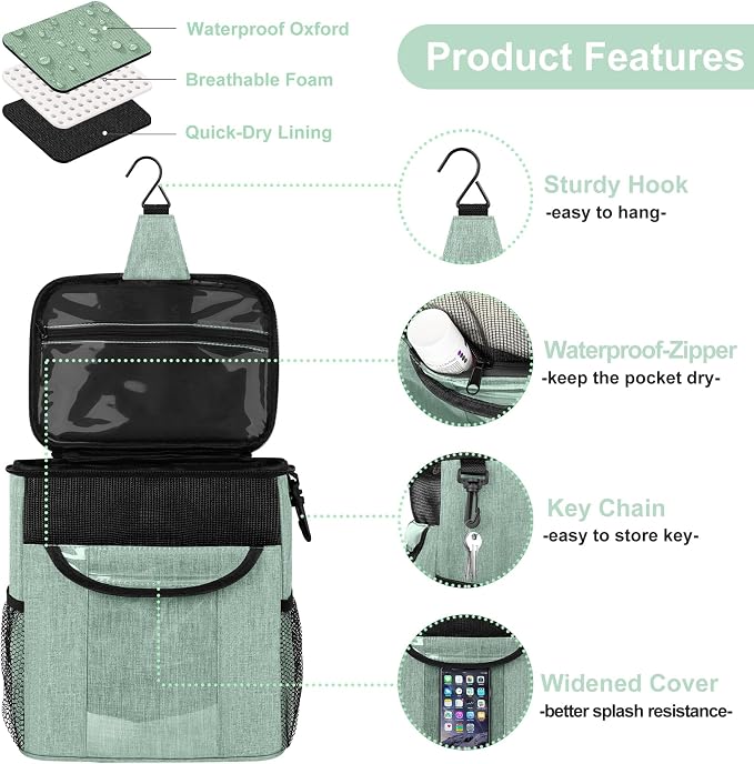 Attmu Shower Caddy Portable for Dorm Room Essentials, Hanging Shower Bag for College, Large Capacity Mesh Shower Caddy for Bath Essentials (Dusty Green)