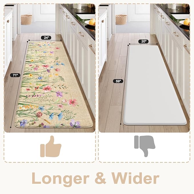 KIMODE Anti Fatigue Mats for Kitchen Floor, 24"x71" Farmhouse Kitchen Runner Rug, Non Slip Kitchen Mats for Floor, Cushioned Kitchen Floor Mats for Sink Laundry Office Desk Brown